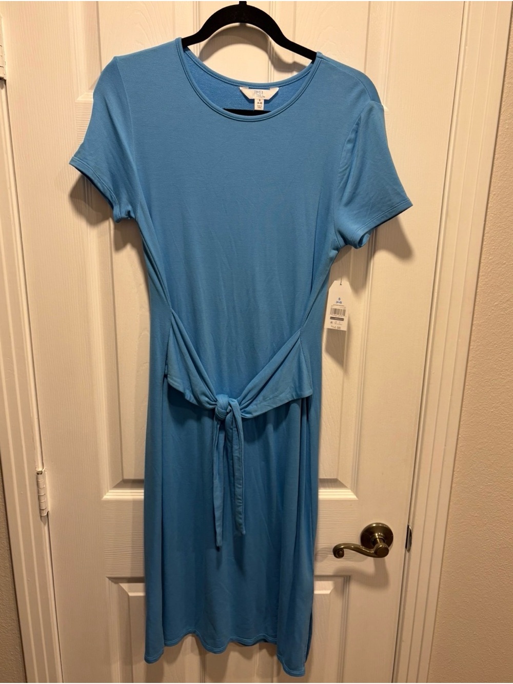 Time and Tru Sky Blue Short Sleeve Tie-Front Midi Dress